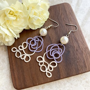手織紫色玫瑰耳環