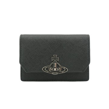 Vivienne Westwood 防刮皮星球銀logo扣式卡包(黑)