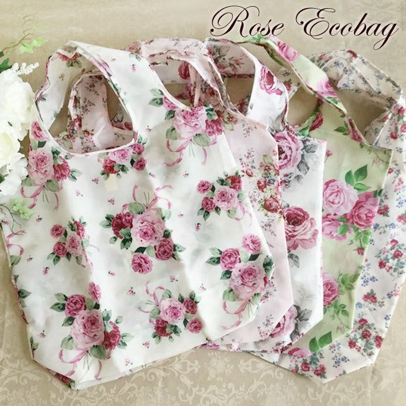 かわいい ローズ柄 エコバッグ 大きめ 18l マチ付き コンパクト 折りたたみ 大容量 薔薇 バラ柄 花柄 おしゃれ 買い物バッグ ショッピングバッグ 薔薇雑貨 通販 Lineポイント最大get Lineショッピング