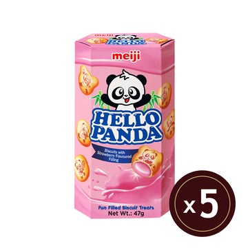 MEIJI 貓熊夾心餅乾 草莓口味(47g盒裝*5盒)