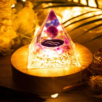 水瓶座/金字塔奧根塔Orgonite奧剛/星座/脈輪/冥想/小夜燈/紫水晶