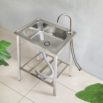 大型不鏽鋼水槽62x46(附冷熱鵝頸型龍頭) HS62-M1