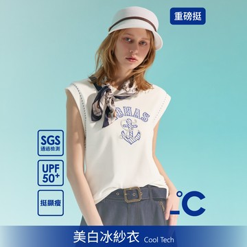 【追加到貨】SO NICE【美白冰紗系列】摩登水手風船錨字母刺繡重磅修身涼感上衣