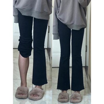 秋冬新款大碼微喇叭彈力牛仔褲女胖妹妹mm高腰修身顯瘦九分褲子潮