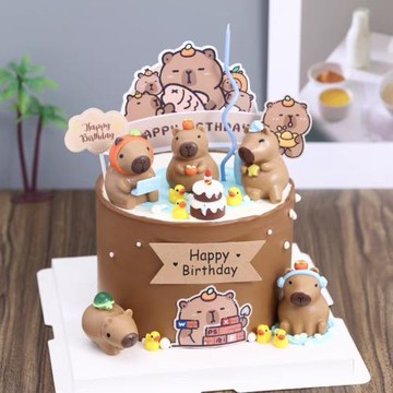 卡通卡皮巴拉水豚可愛裝飾擺件卡通呆萌豚鼠小黃鴨洗澡裝扮擺件