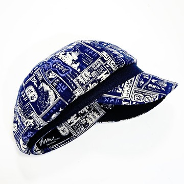 【HiGh MaLi】報童帽/日系拼布/寬帽沿/日本老廣告藍底#古着#日系