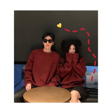 情侶裝秋冬2025新款慵懶套頭愛心紅色毛衣女小眾設計感針織衫上衣