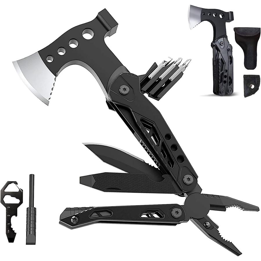 Hatchet Multitool Axe Hammer  Gifts for Men Dad Husband  14 in Camping Survival Gear and Equipment with Hammer Saw Screwdrivers Pliers Bottle Ope