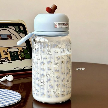 含稅價碎花小貓水杯大容量學生簡約小衆不撞款可愛ins便攜式兒童塑料杯