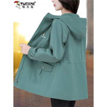 啄木鳥風衣外套女士春秋款2025新款休閑減齡中年媽媽寬松連帽上衣