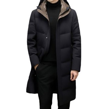 【米蘭精品】現貨+預購 頂級真羽絨外套90%鴨絨羽絨衣秋冬外套上衣大碼休閒男裝-連帽牛奶絲長款74mt29