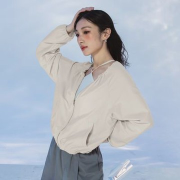 OB嚴選中大尺碼-涼感抗UV鬆緊領冰河系防曬外套《EA3948》