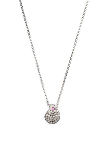 Rosa Maria - pavé diamond pendant necklace - unisex - Sterling Silver/Grey Diamond/Ruby - One Size