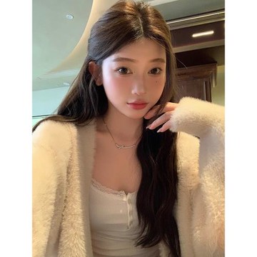 陳大鈺軟糯慵懶水貂絨毛衣外套女秋冬寬松加厚溫柔奶fufu針織開衫