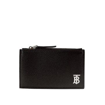 Burberry 展示品 TB銀logo拉鍊零錢卡片包(8062687-黑)