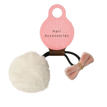 akachan honpo - 毛毛髮圈-天鵝絨蝴蝶結-白色