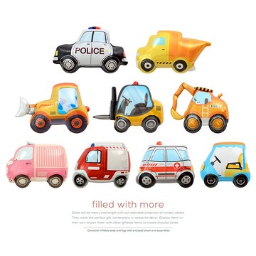 現貨當天寄『交通工具氣球 生日氣球 造型氣球 派對佈置 警車 消防車 挖土機 工程車 飛機 汽車氣球』 男孩生日 慶生