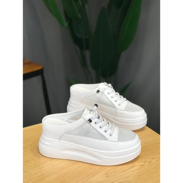 真皮包頭半拖鞋女2024年新款外穿軟皮懶人7cm內增高學生涼拖鞋女