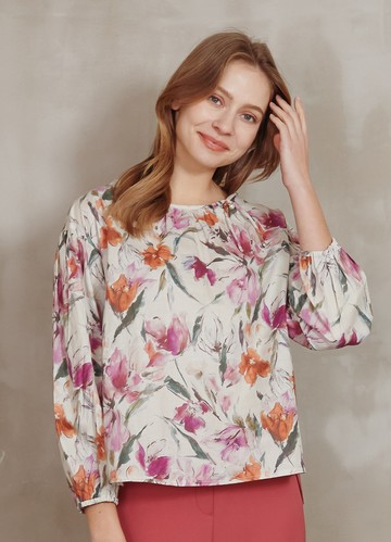 浪漫渲染花卉純棉散襬上衣