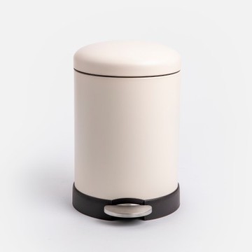 奧可利緩降踏式霧面金屬垃圾桶7L 圓形米白色