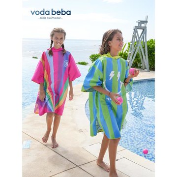 vodabeba兒童游泳浴巾浴袍沙灘巾斗篷中大童吸水速干便攜洗澡毛巾
