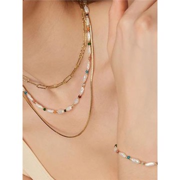 天然珍珠花園精靈項鏈法式小眾輕奢多巴胺穿搭女鎖骨鏈手鏈配套飾