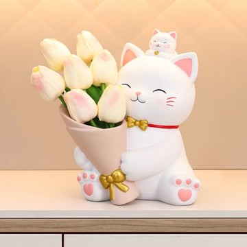 【匠俱】捧花招財貓擺件 禮品家居裝飾品-招財貓擺件 送禮佳品
