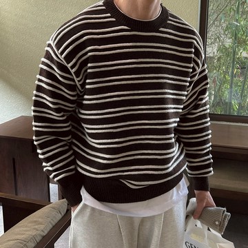 正韓奢華羊羔毛條紋圓領針織上衣 4色 YUPPIE 預購商品 0106