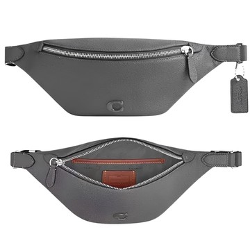 【COACH】新款 大C LOGO 小款荔枝皮革胸背包 大象灰