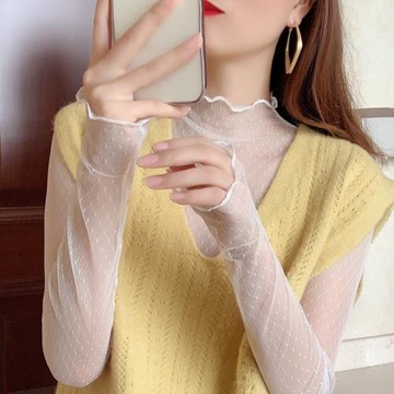 蕾絲打底衫女內搭洋氣紗衣早秋季2023年新款秋冬半高領網紗上衣服