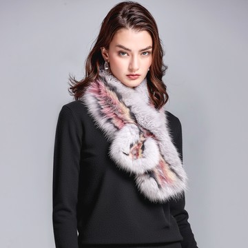 輕奢狐狸毛編織穿網保暖圍巾_花色【MON’S 流行服飾】