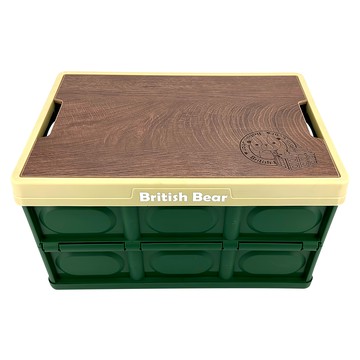 英國熊 木紋桌摺疊收納箱 50L 厚實桌板 提手設計 可折疊收納 綠色 展開-52x35.5x29cm 收納-52x35.5x6.5cm  展開-52x35.5x29cm  收納-52x35.5x6.5cm  1個