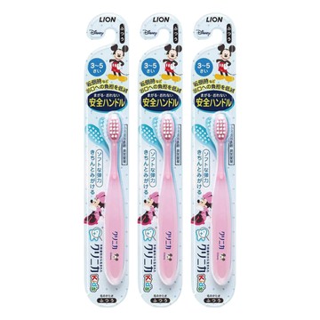 LION 獅王 固齒佳 米奇&米妮彈力幼兒牙刷 3-5歲適用 安全手柄 柔軟刷毛  顏色隨機  1入  3支