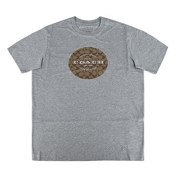 COACH 字母LOGO圓型C字印花純棉短袖T恤(男款/灰x卡其)