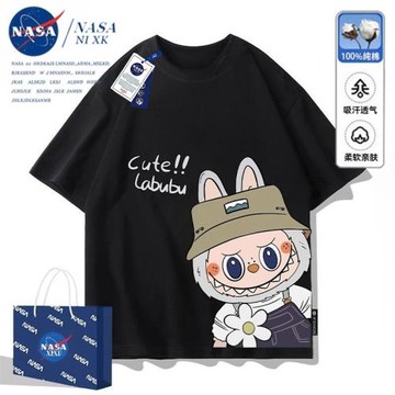 NASA新款拉布布卡通印花純棉打底夏裝新款T恤上衣青少年寬松上衣