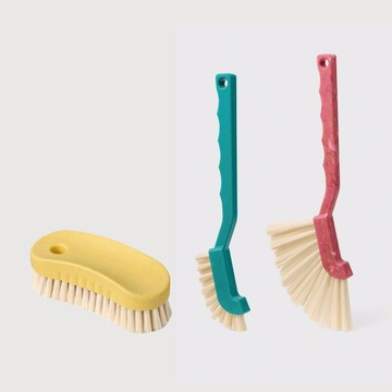 東京百年刷具-掃除刷具3入組 硬毛刷(粉)+多功能刷(灰)+除塵刷(藍)