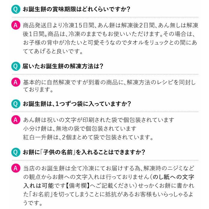 一升餅 小分け 誕生餅 「紅白あん餅　20個入り 」お祝い セット 　リュック付き