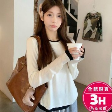 【梨卡】隔日到貨 女裝 上衣 針織 修身長袖 假兩件上衣 圓領長袖 韓版針織 百搭上衣 舒適上衣XF068【現貨24H】