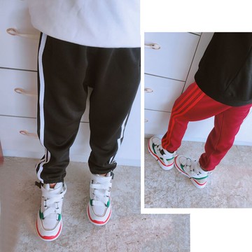 中小童春秋季新款兒童長褲 男女寶寶運動風拉條豎口休閑褲1入