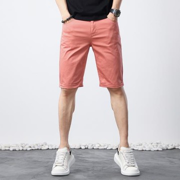 夏季薄款彩色牛仔短褲男青年彈力半截五分褲潮牌修身直筒中褲男裝
