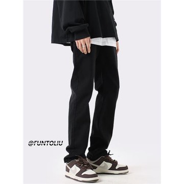 美式基礎款牛仔褲男春秋黑色百搭寬松直筒褲韓版ins高街休閑褲子