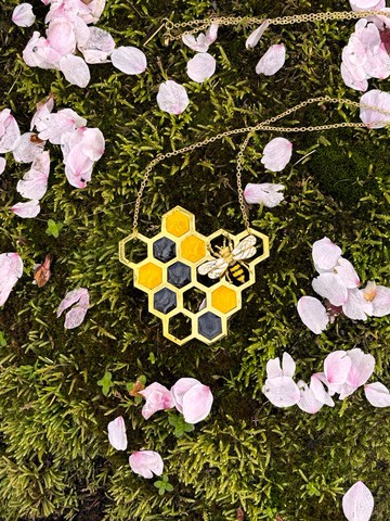 金蜂項鍊，蜂巢墜飾，手工昆蟲飾品，波希米亞風格禮物。