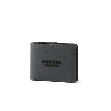 【PORTER INTERNATIONAL】細膩韌性 DEFINE系列 真皮雙折零錢短夾(沉靜灰)