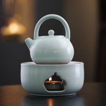 新汝窯開片溫茶爐小火爐蠟燭煮茶底座保溫暖茶器圍爐煮茶溫茶器