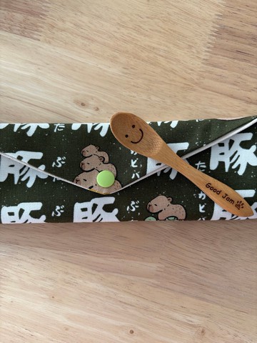 文青風環保純棉筷袋 水豚君的好友們 草原綠 盛開花兒 厚實手感