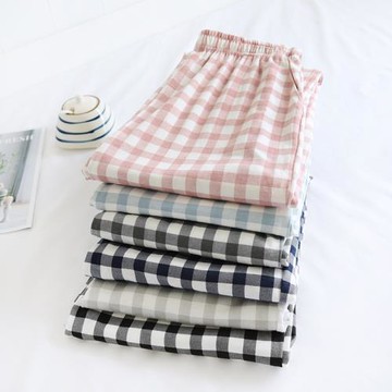 春夏純棉情侶睡褲家居褲日系格子大碼長褲男女士秋冬空調褲可外穿