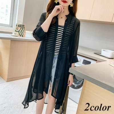 ロングカーディガン 七分袖 ロング丈 羽織り 薄手 アウター レディース ガウンカーディガン シースルー 前開き ボタン ワンピース 重ね着 日焼け防 通販 Lineポイント最大get Lineショッピング