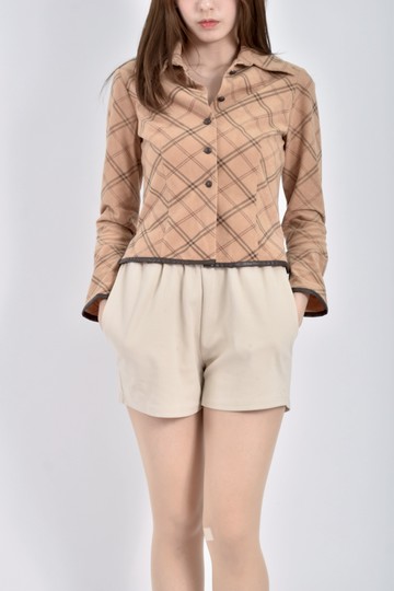 (S) zelda格紋排扣棕色長袖上衣