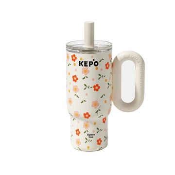 KEPO LQ 900ML KC012 靈感之花冰霸杯 吸管保溫杯 陶瓷款 浮春
