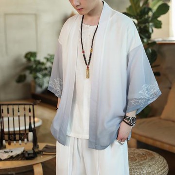 冰絲防曬衣男夏薄款外套古風道袍中國風男裝開衫七分袖漢服披風衣